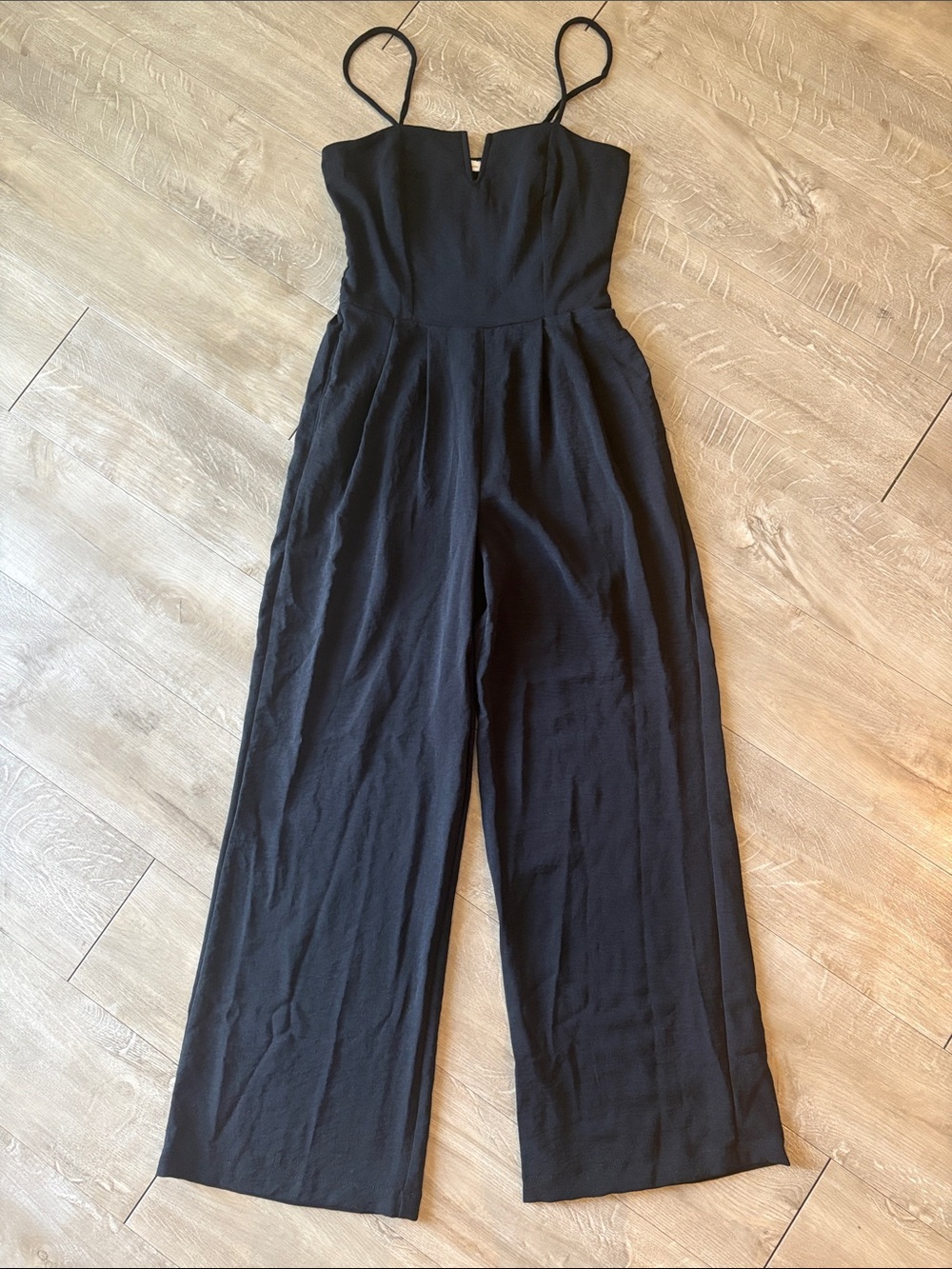 Monteau Black Spaghetti-Strap Wide-Leg Jumpsuit